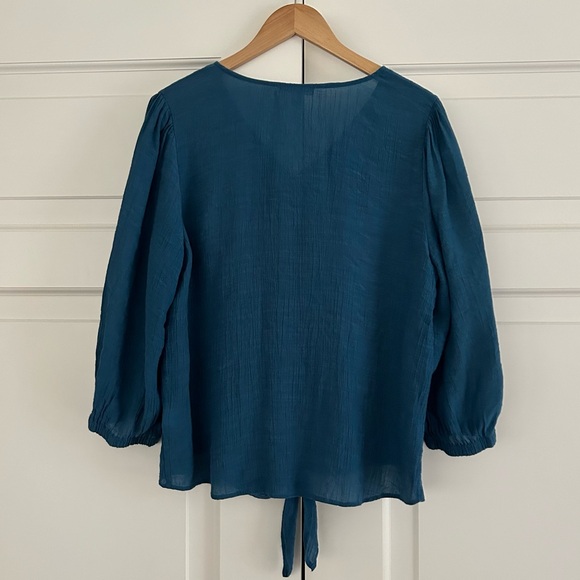 🌼 John Paul Richard Tie-Hem Blouse with Button Front, Teal L - Picture 6 of 7